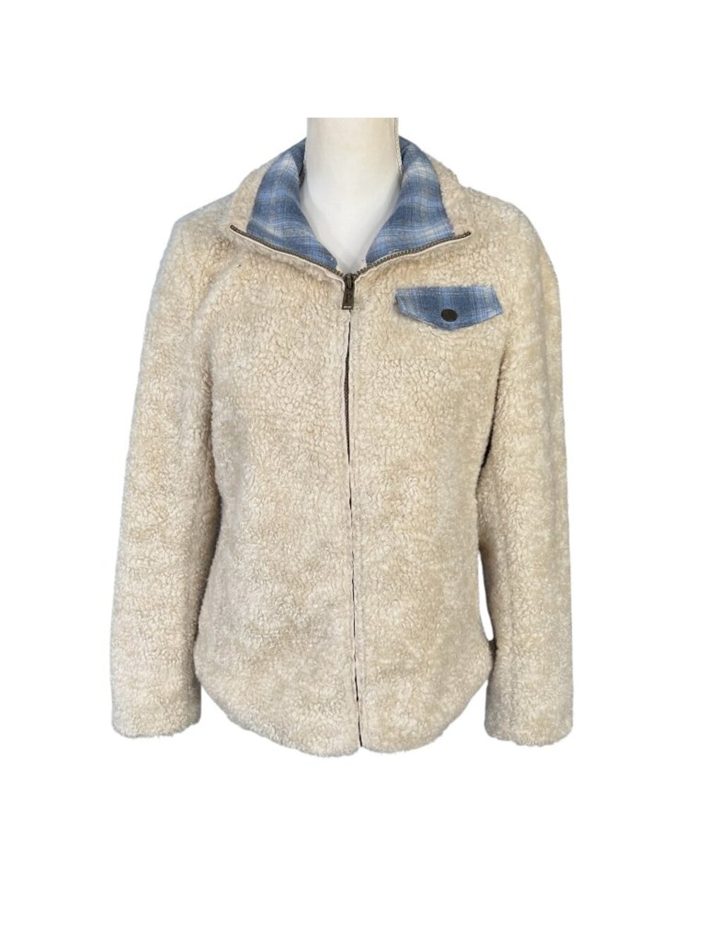Pendleton Women's Deep Pile Sherpa Fleece Full Zip Jacket Cream Size S